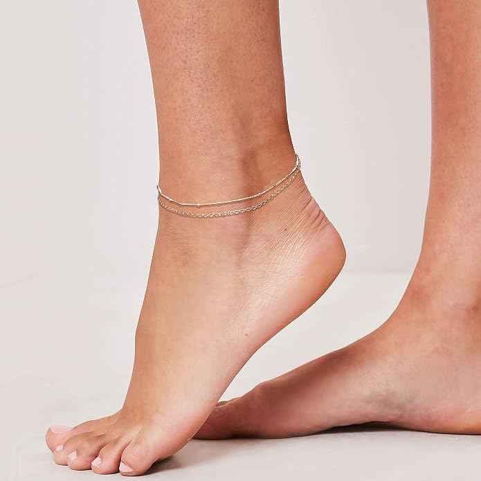 Dainty Gold Disc Chain Anklet for Women, 14K Gold Plated Sequin Foot Bracelet, 8.3"+2" Adjustable Delicate Flat Disc Link Ankle Bracelet, Minimalist Summer Beach Jewelry Gift for Her