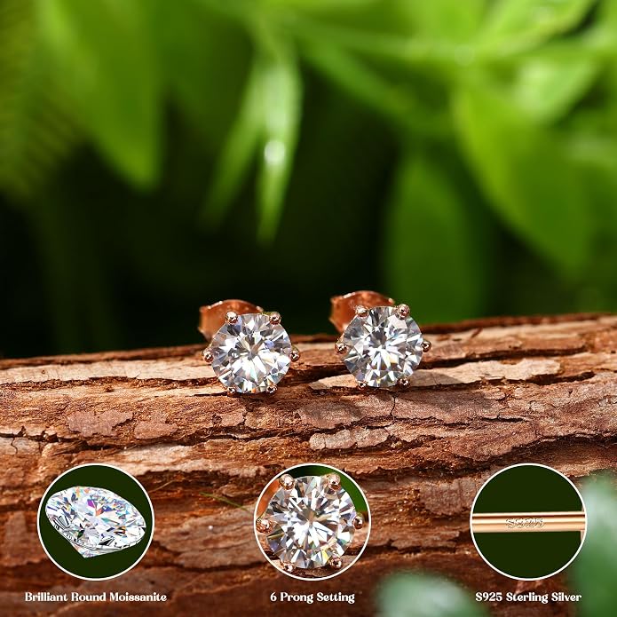 Moissanite Stud Earrings : 18K White Gold Plated Solid 925 Sterling Silver Earring Hypoallergenic Dainty Flat Back Stud Earrings Jewelry for Women Men D Color VVS1 Clarity