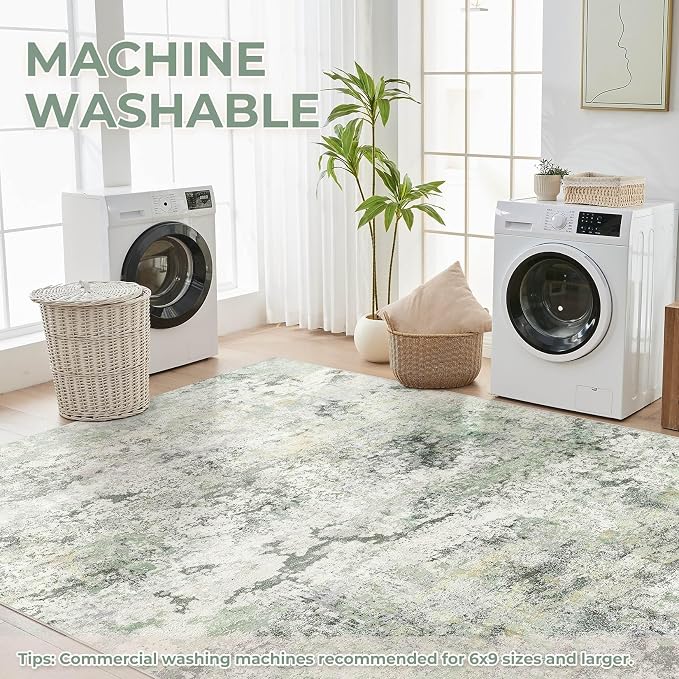 DMOYEST Area Rug Living Room Rugs - 6x9 Large Soft Indoor Neutral Modern Abstract Low Pile Washable Rug Carpet for Bedroom Dining Room Farmhouse Home Office - Green/Grey/Yellow