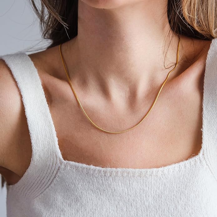 CHESKY Gold Necklace for Women-14K Plated/S925 sterling silver Snake Chain Necklace Dainty Simple Chunky Herringbone Necklace Gold Choker Necklaces Jewelry for Women Mothers Day Gifts for Mom