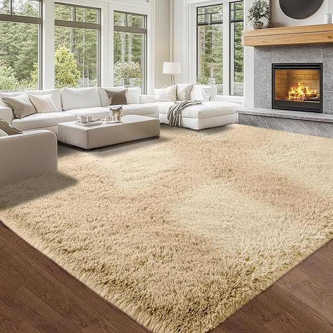Topmaxcs 10x12 Beige Shag Area Rug for Living Room – Plush Soft Rugs | Cloud-Like Softness – Warm Neutral Beige – Stays Firmly in Place – Cozy and Inviting – Creates a Calming Ambiance