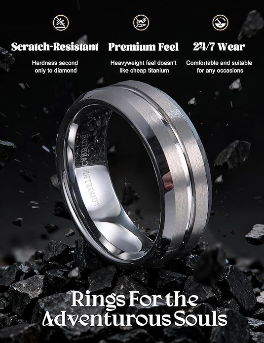 Jstyle Tungsten Wedding Rings for Men Black/Silver/Gold Mens Wedding Band 8MM Mens Engagement Rings Groove Beveled Edges High Polish/Matte Finish Men's Promise Ring Comfort Fit Size 7-14