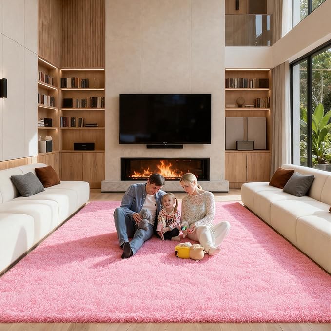 Area Rugs 9x12 Living Room, Large Fluffy Pink Rugs for Bedroom, Fuzzy Shag Soft Non-Slip Carpet for Kids Girls and Boys Nursery Dorm Indoor Room Home Decor (9ft X 12ft, Pink)