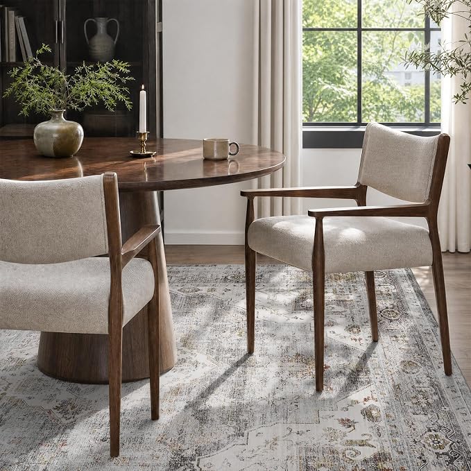 AMOAMI Area Rug - 9x12 Vintage Soft Grey Rug - Non Slip, Washable for Living Room, Bedroom, Dining Room, Office