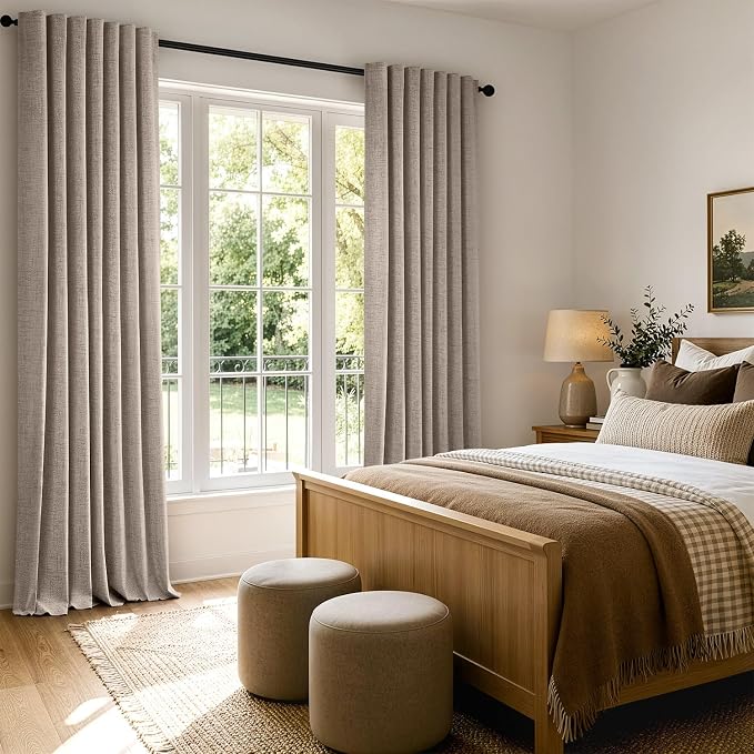 MIULEE 100% Blackout Linen Curtains for Bedroom 42 x 90 Inch 2 Panels | Thermal Insulated, Room Darkening Drapes for Living Room, Back Tab Rod Pocket Pinch Pleated, Solid Luxury Decor