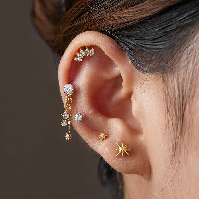 FINE4U 1PC ASTM F136 Titanium 16G Flatback Stud for Tragus, Helix, Conch 6mm 8mm - Screw on Cartilage Earring Piercing Jewelry