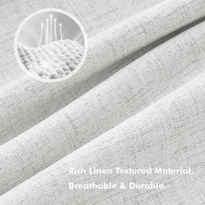 MIULEE 100% Blackout Linen Curtains 42 x 96 Inch Heathered White 2 Panels | Thermal Insulated, Room Darkening Drapes for Bedroom Living Room, Back Tab Rod Pocket Pinch Pleated, Solid Luxury Decor