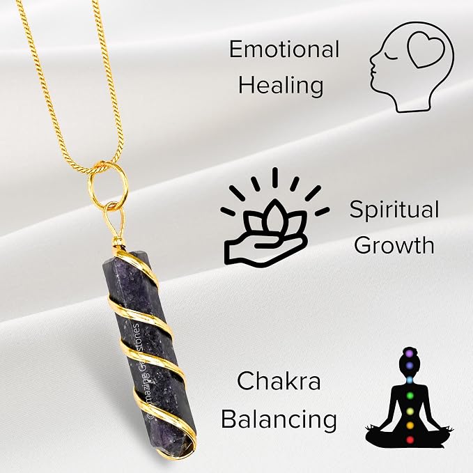 Amazing Gemstone Lepidolite Crystal Necklace Pendant For Women, Gold Wire Wrapped Dainty Minimalist Healing Crystal Necklaces For Men Unisex Necklace Jewelry Adjustable Chain & Leather Cord
