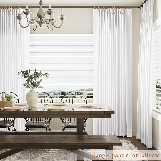 Soft White Pinch Pleat Linen Curtains 102 Inch Length 2 Panels Set for Bedroom Dining Room Semi Sheer Linen Boho Farmhouse Neutral Window Curtains 102 Inches Long for Living Room Nursery 50x102