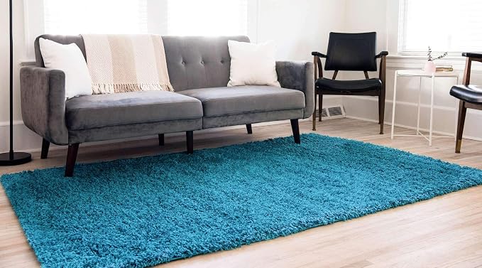 Unique Loom Solid Shag Collection Area Rug (6' 1" x 9' Rectangle, Turquoise)