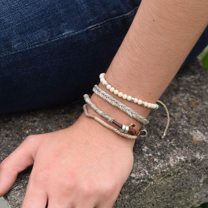 Wakami Earth Charm Bracelet Stack | Braided Beaded Stackable Bracelets for Women | Waterproof Fair Trade Handmade Boho Jewelry for Women and Men