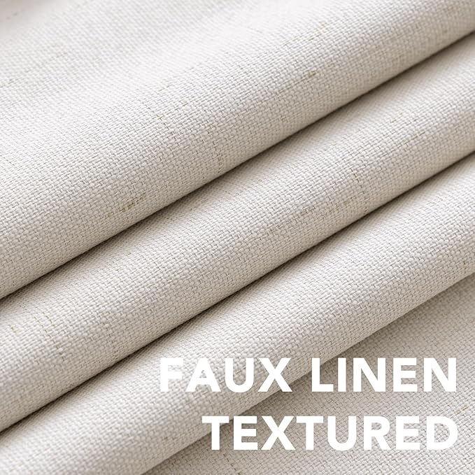 H.VERSAILTEX Linen Curtains 100% Blackout Curtains for Bedroom 90 inch Long Full Light Blocking Nature Linen Blended Window Curtains for Living Room Nickel Grommet (2 Panels, Ivory)