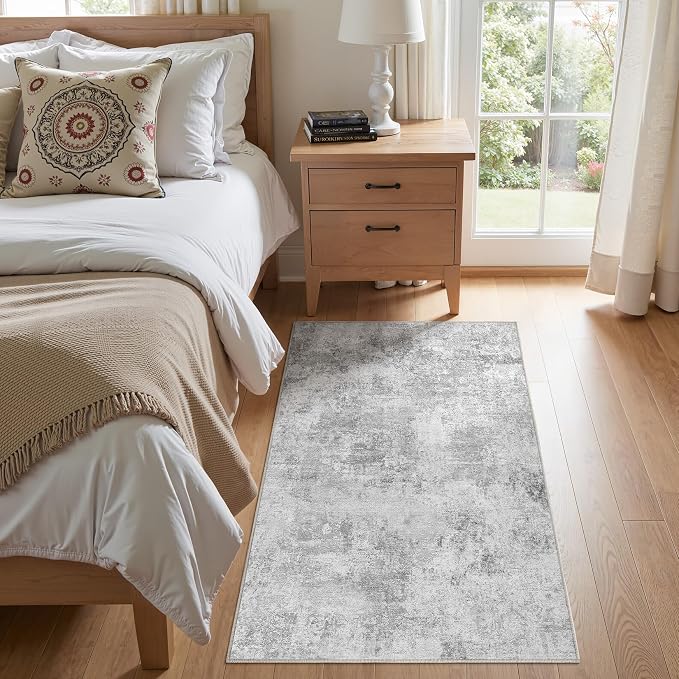 Tortania Area Rug Living Room Rugs - 3x5 Washable Soft Neutral Boho Moroccan Farmhouse Mat Indoor Floor Carpet for Bedroom Under Dining Table Home Office Decor - Ivory Grey