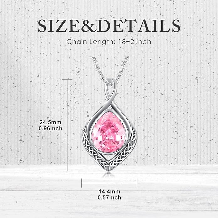 PELOVNY Celtic Knot Necklaces for Women 925 Sterling Silver Gemstone/Birthstone Teardrop Infinity Necklace Irish Celtic Pendant Jewelry Gifts for Mom Daughter Wife