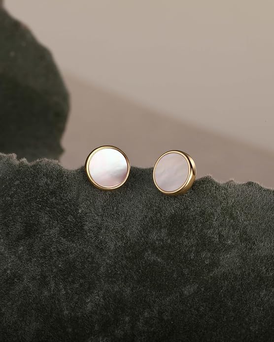 S.Leaf Gold Stud Earrings for Women 925 Sterling Silver Hypoallergenic Mother of Pearl Shell Stud Chain Earrings Friendship Jewelry Gifts for Women Her