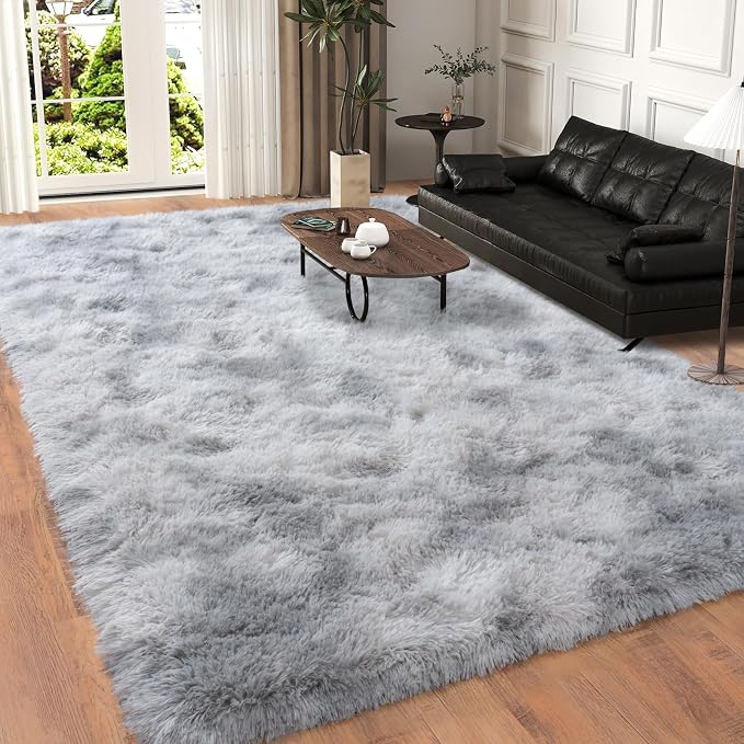 Dssimo 5x7 Area Rugs for Living Room, Gray Tie-Dyed Plush Fluffy Carpet | Upgrade Non-Slip Thick Large Gray Shag Rugs for Bedroom Nursery Kids Room Dorm Room Home Decor, Indoor Plush Floor Carpet
