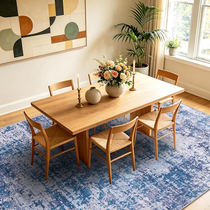 6x9 Area Rugs Living Room Rug Abstract Washable Rug Non-Slip Soft Low Pile Indoor Floor Stain Resistant Thin Carpet for Bedroom Dining Room Home Office Farmhouse Nursery - Beige & Taupe 6' x 9'