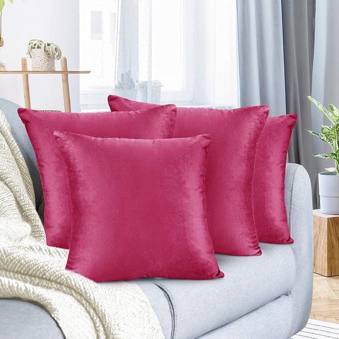 Nestl Throw Pillow Covers, Cozy Velvet Decorative Autumn Pillow Covers 22 x 22 Inches, Soft Solid Couch Pillow Covers for Sofa, Bed and Car, Set of 4 - Hot Pink