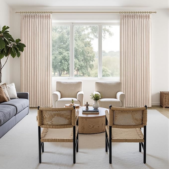 102 Inch Extra Long Pinch Pleated Curtains for Nursery/Kids Room, Natural Linen Memory Shape Light Filtering Privacy Rustic Curtain Semi Sheer Drapes 2 Panels Set Elegant Decor Windows Burg