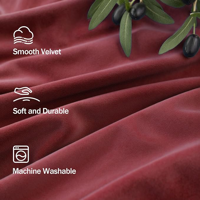 Burgundy Red Velvet Curtains 108 Inches Extra Long 2 Panels Set Back Tab Rod Pocket Soft Privacy Elegant Party Wall Backdrop Drape for Living Room Darkening Kids Bedroom Large Window Mid Century Decor