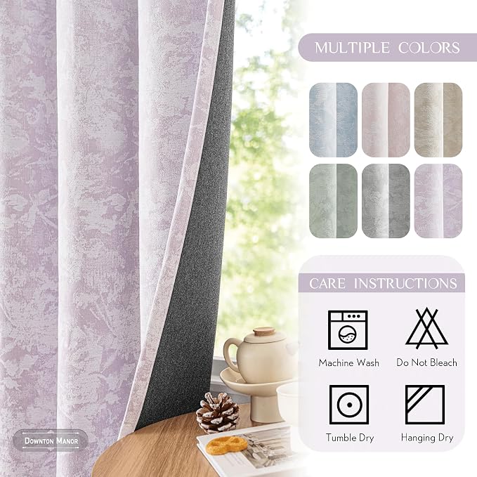 Beauoop Purple Floral Jacquard Blackout Curtains for Bedroom 52x84 2 Panels | Flower Chenille Room Darkening Drapes for Living Room 84 Inch Long Thermal Insulated Soundproof Window treatment Grommet