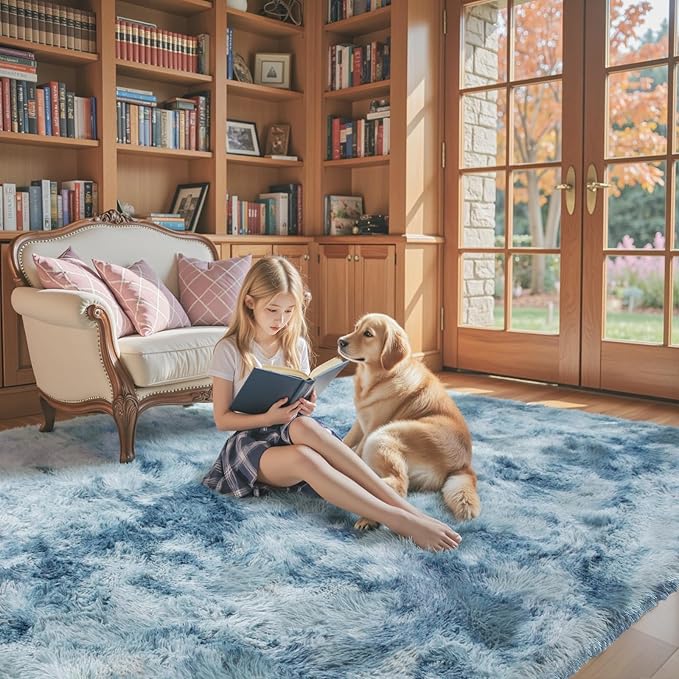 Rugs for Living Room 6x9, Alfombras para Salas Shag Large Plush Soft Area Rug, Shaggy Carpets for Bedroom, Home Decor Aesthetic (Dark Blue Tie-Dyed, 6 x 9 Feet)
