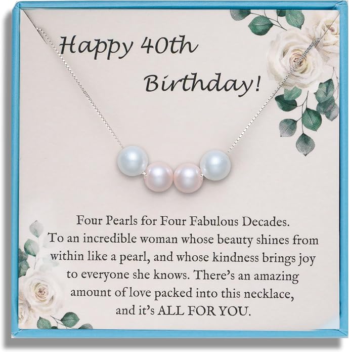 Sereney Sterling Silver Birthday Gifts for Girls Women, Pearl Necklace as 7 9 10 11 13 15 16 18 21 30 40 50 60 Year Old Birthday Gifts, Single Pearl Necklace as Bday Gifts for Friends