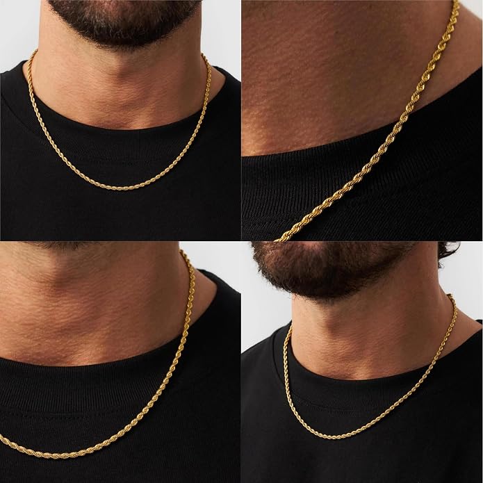 CRAFTD - Gold Rope Link Chain - Durable 18K Gold & 316L Stainless Steel - Waterproof, Heat & Sweat Resistant - Gifts for Men - Men's Jewelry