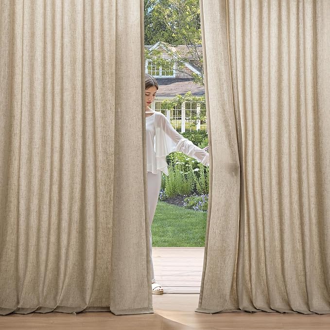 MIULEE Non-See-Through Privacy Linen Curtains 52W x 63L Inch Copper Brown | 2 Panels, Light Filtering, Semi Sheer Window Curtains, Farmhouse Textured, Back Tab Drapes for Bedroom Living Room