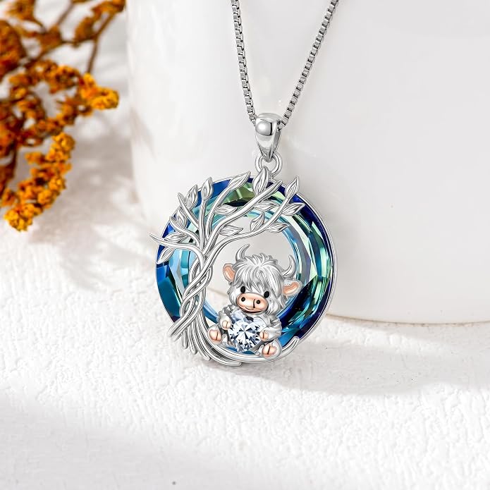 PELOVNY Teddy Bear Necklace for Women 925 Sterling Silver Bear/Highland Cow/Fox/Cat/Axolotl Birthstone Necklace Christmas Birthday Jewelry Gifts for Mom Daughter Wife Sister