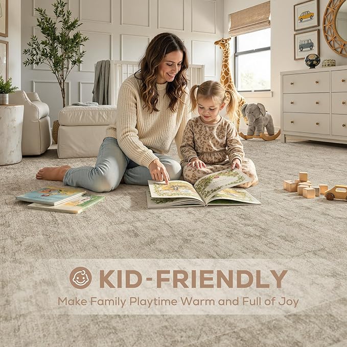 Nakagishi 5X7 Area Rugs Living Room: Washable Large Vintage Rug Neutral Non-Slip Soft Stain Resistant Indoor Carpet for Bedroom Nursery Dining Room Office Playroom - Vintage Brown