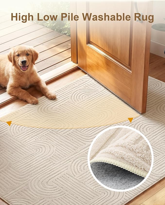 Carvapet 6x9 Area Rug - Beige Modern Geometric Maze 3D High Low Pile Texture Floor Carpet, Luxurious Washable Soft Plush Rug with Skid-Resistant Backing for Living Room Dining Room