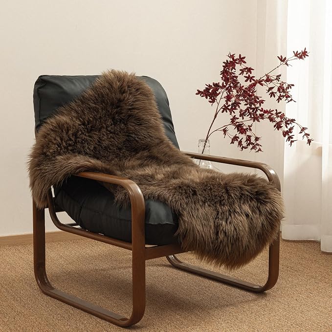 Ashler Faux Fur Rug, Fluffy Shaggy Area Rug Ultra Soft 2.3 x 3.3 Feet Sheepskin Fur, Dark Coffee Fuzzy Rug Machine Washable Shag Rug, Nursery Decor Throw Rugs for Bedroom, Kids Room, Living Room
