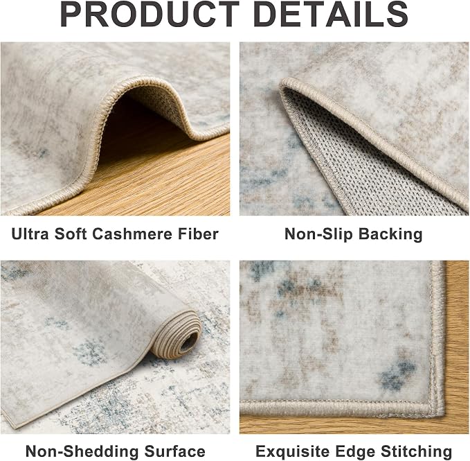 Area Rugs 9x12 Living Room - Washable Rug Modern Abstract Soft Large Neutral Non-Slip Carpet Indoor Floor Stain Resistant Thin Carpets for Bedroom Dining Room Farmhouse Nursery Home Office Multi