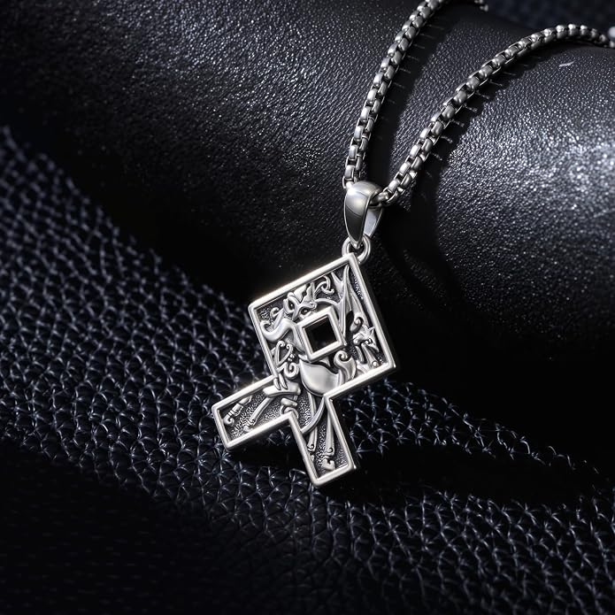 Viking Necklace 925 Sterling Silver Viking Rune Letter Pendant Norse Jewelry Gifts for Men Father