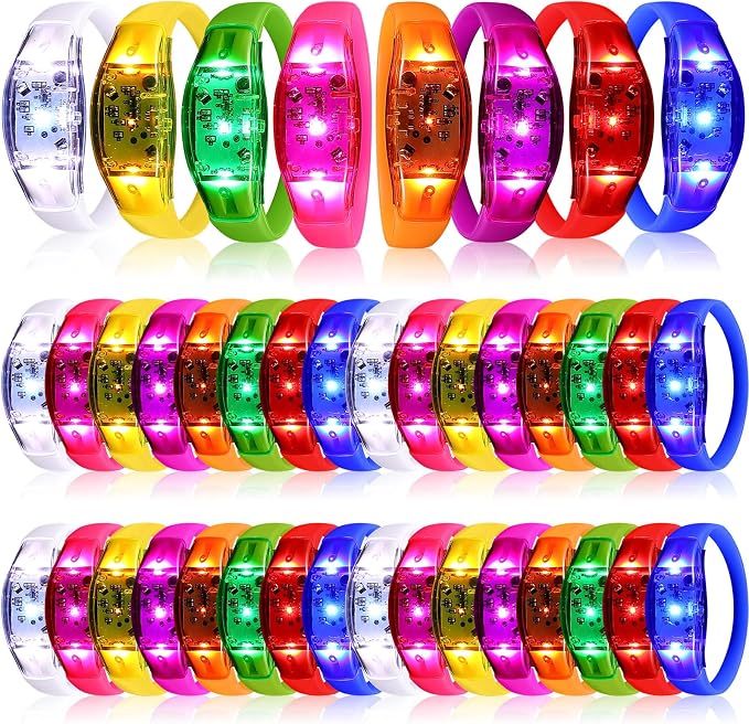 JellyArch 40 Pcs LED Glow Bracelets, Sound Activated LED Bracelets, Music Control Glow in The Dark Party Favors for Wedding, Raves, Concert, Camping, Sporting Events, Party (Radiant Colors)
