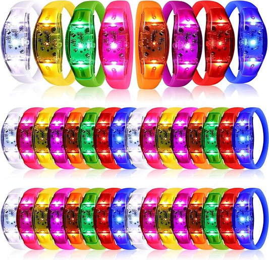 JellyArch 40 Pcs LED Glow Bracelets, Sound Activated LED Bracelets, Music Control Glow in The Dark Party Favors for Wedding, Raves, Concert, Camping, Sporting Events, Party (Radiant Colors)