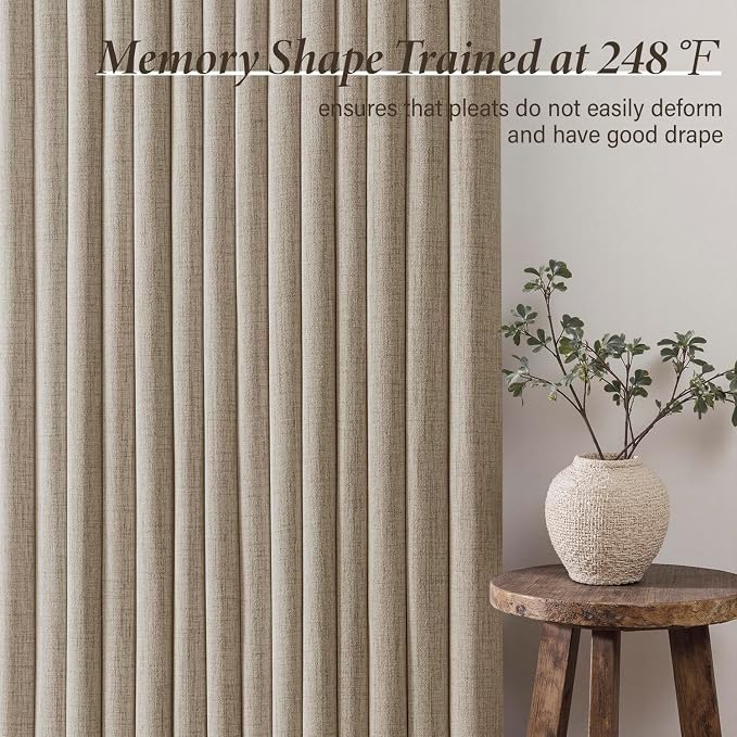 MIULEE Pinch Pleated Thick Linen Curtains 96 Inch 4 Panels Set Back Tab Memory Trained Pinch Pleat Semi Sheer Light Filtering Privacy Let Light in Window Drapes for Living Room Bedroom Grey Beige