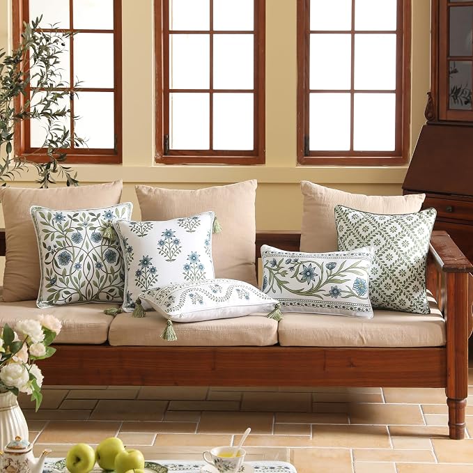 ISAENNE Designer Vintage Linen Throw Pillow Cover,18"x18"-Mosella A | French Elegant Square Decor Pillow Cover,Concealed Zipper Design,Floral Pattern,Sofa,Bedroom,Living Room,Lounge Chairs