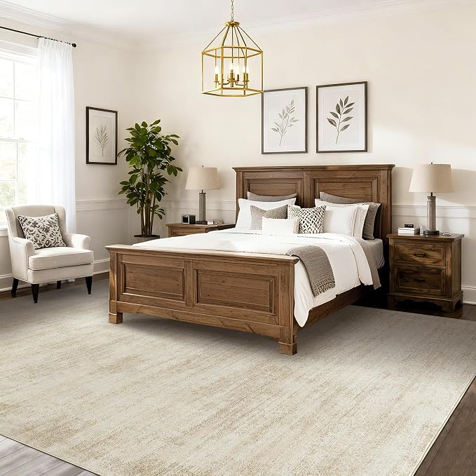 Living Room Rug 6x9 Washable Tan Beige Neutral Rugs with Non Slip Low Pile | Cream Brown Carpet for 6 By 9, Abstract Boho Modern, for Dining Room Under Table, Bedroom Office, Foldable Rubber Backed