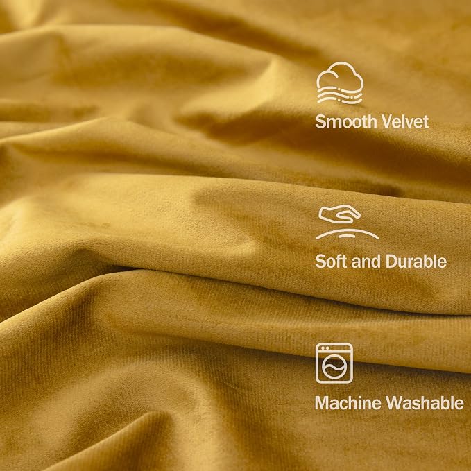 Mustard Yellow Gold Velvet Curtain 84 Inch Long 2 Panel for Living Room Darkening Light Blocking Heat Resistant Warm Fall Drape for Patio Sliding Door French Window Vintage 52x84 Floor Length Back Tab