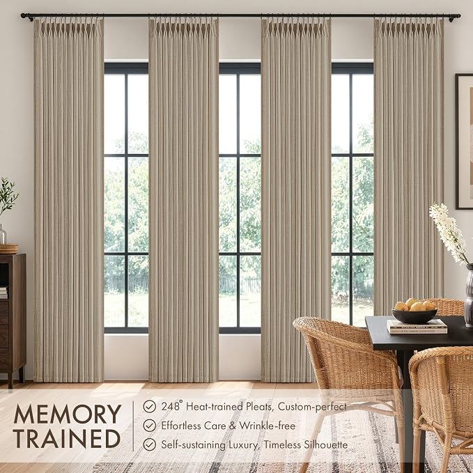 MIULEE 4 Panels Set Pinch Pleated Linen Curtains 108 Inches Length for Living Room Bedroom, Extra Long Pinch Pleat Drapes Back Tab Light Filtering Grey Beige Foor to Ceiling Curtains with Hooks