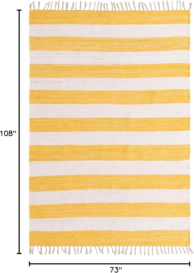Unique Loom Chindi Rag Collection Area Rug - Striped (6' 1" x 9' Rectangle, Yellow and Ivory)