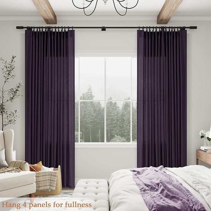 Aersas Plum Pinch Pleated Linen Curtains 84 Inch Length 2 Panels for Living Room Bedroom Semi Sheer Window Curtain Boho Neutral Back Tab Pinch Pleat Drape with Hooks 40x84