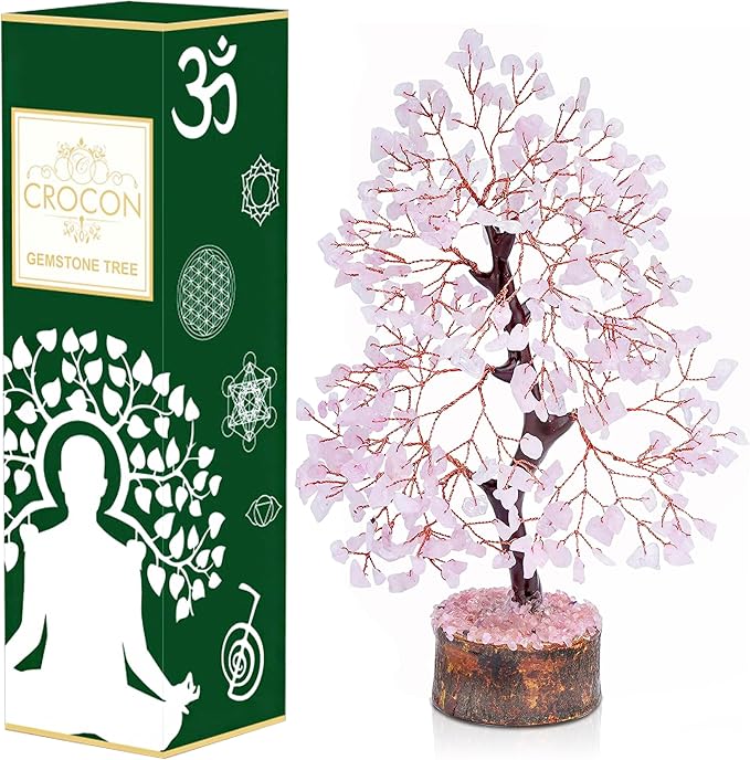 Crocon® Rose Quartz Crystals Tree, Birthday Gifts for Women & Men, Pink House Decor for Shelf, Healing Crystals Spiritual Gift, House Warming Gift New Home, Birthday Gifts - Mom, Sister & Girlfriend