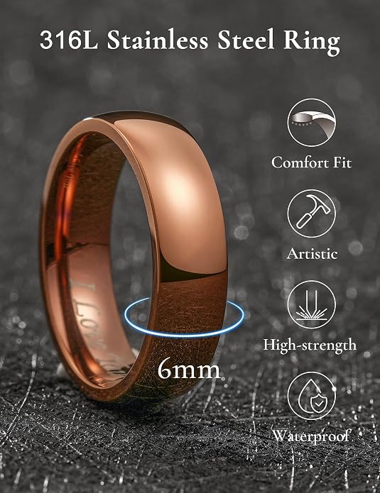 King Will 316L Stainless Steel Wedding Band for Men Women-2-8mm Width Wedding Ring in Black/Sliver/Gold Plated Laser I Love You High Polished Dome Style Promise Ring Comfort Fit Size 4-15
