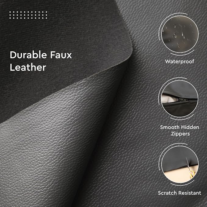 Encasa XO Faux Leather Throw Pillows Covers 20"x20" (Set of 2) | Dark Grey Decorative Cushion Covers | Modern Farmhouse Pillow Cases for Outdoor, Living Room, Bedroom, Couch, Sofa