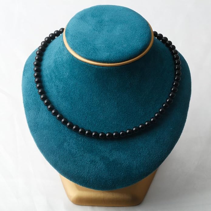 Kakikaki Natural Agate Choker Necklace Sterling Silver Round Beads Strand Necklace for Women