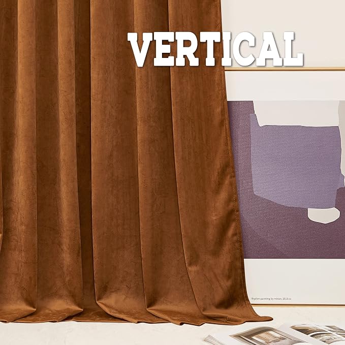 RYB HOME Burnt Orange Velvet Curtains for Bedroom Living Room, Thermal Insulated Privacy UV Heat Blocking Luxurious Soft Rod Pocket Back Tab Drapes for Nursery, 42" W x 63" L, 2 Panels