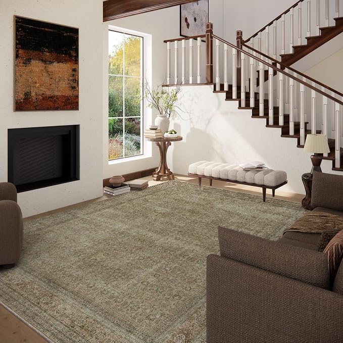 palohom 10x14 Area Rug Washable Rugs: Large Living Room Rug Stain Resistant Non Slip Distressed Vintage Low Pile Faux Wool Soft Rugs for Bedroom Farmhouse Dining Room Nursery Indoor